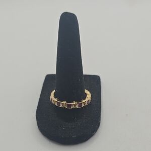 Judith Ripka Sterling Silver Gold Ring with Deep Red Baguette Ruby Stones